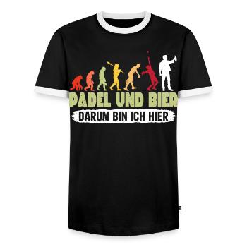 Padelspiel PADEL UND BIER DARUM BIN ICH HIER - Männer Kontrast-T-Shirt - Schwarz/Weiß - Vorne - AI Model Female 172 light (172cm) & AI Model Male 178 light (178cm)