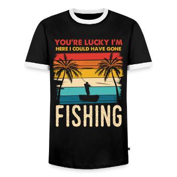 Fischerei Retro Sunset Silhouette - Männer Kontrast-T-Shirt - Schwarz/Weiß - Vorne - AI Model Female 172 light (172cm) & AI Model Male 178 light (178cm)