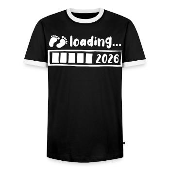 Baby 2026 loading - Pregnancy - Gift - Men's Ringer Shirt - black/white - Front - AI Model Female 172 light (172cm) & AI Model Male 178 light (178cm)