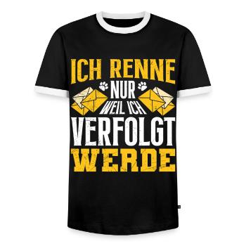 Facteur : JE NE COURS QUE QUAND ON ME SUIT - T-shirt contrasté Homme - noir/blanc - Devant - AI Model Female 172 light (172cm) & AI Model Male 178 light (178cm)