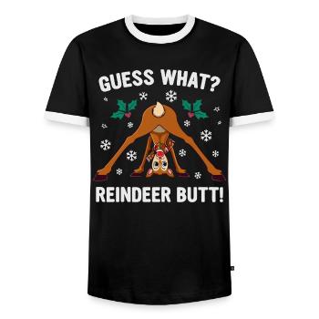 Devine quoi blague de Noël sur les fesses de renne - T-shirt contrasté Homme - noir/blanc - Devant - AI Model Female 172 light (172cm) & AI Model Male 178 light (178cm)