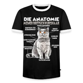 T britannique à cheveux court | Propriétaires de chats Cats British - T-shirt contrasté Homme - noir/blanc - Devant - AI Model Female 172 light (172cm) & AI Model Male 178 light (178cm)