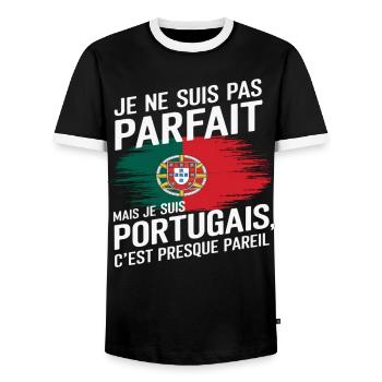Je Ne Suis Pas Parfait Mais Portugais Humour - T-shirt contrasté Homme - noir/blanc - Devant - AI Model Female 172 light (172cm) & AI Model Male 178 light (178cm)