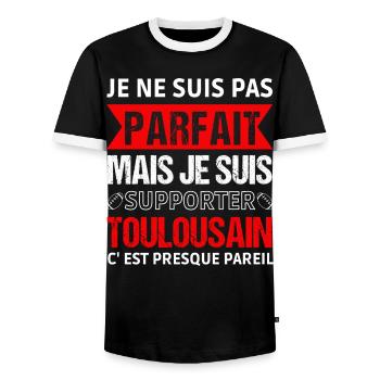 Supporter toulousain cadeau rugby Toulouse - T-shirt contrasté Homme - noir/blanc - Devant - AI Model Female 172 light (172cm) & AI Model Male 178 light (178cm)