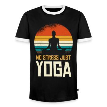No Stress Just Yoga Retro Silhouette - Men's Ringer Shirt - black/white - Front - AI Model Female 172 light (172cm) & AI Model Male 178 light (178cm)