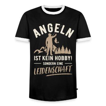 Fishing | Not a hobby but a passion - Men's Ringer Shirt - black/white - Front - AI Model Female 172 light (172cm) & AI Model Male 178 light (178cm)