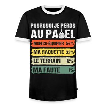Why I Lose at Padel Humor Vintage Gift - Men's Ringer Shirt - black/white - Front - AI Model Female 172 light (172cm) & AI Model Male 178 light (178cm)