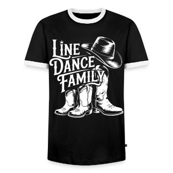 Line Dance Family Boots - Men's Ringer Shirt - black/white - Front - AI Model Female 172 light (172cm) & AI Model Male 178 light (178cm)