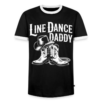 Line Dance Daddy Western Boots - Men's Ringer Shirt - black/white - Front - AI Model Female 172 light (172cm) & AI Model Male 178 light (178cm)