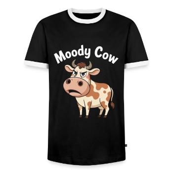 Moody Cow – Annoyed, but sweet - Men's Ringer Shirt - black/white - Front - AI Model Female 172 light (172cm) & AI Model Male 178 light (178cm)