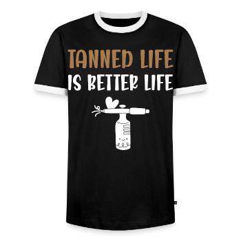 Spray Tanning Artist Oil Professional Kit Spray - Männer Kontrast-T-Shirt - Schwarz/Weiß - Vorne - AI Model Female 172 light (172cm) & AI Model Male 178 light (178cm)