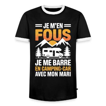 Ich bin verrückt Ich fahre mit einem Wohnmobil Humor - Männer Kontrast-T-Shirt - Schwarz/Weiß - Vorne - AI Model Female 172 light (172cm) & AI Model Male 178 light (178cm)
