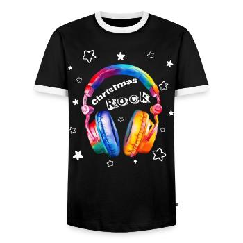 Christmas Rock Headphones Christmas Cool - Men's Ringer Shirt - black/white - Front - AI Model Female 172 light (172cm) & AI Model Male 178 light (178cm)
