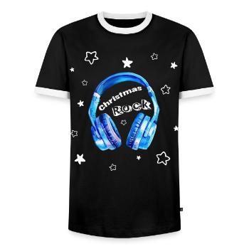 Kopfhörer Weihnachten Musik Christmas Rock - Männer Kontrast-T-Shirt - Schwarz/Weiß - Vorne - AI Model Female 172 light (172cm) & AI Model Male 178 light (178cm)