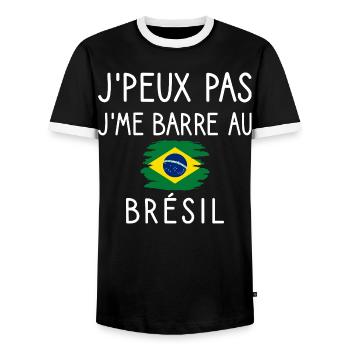 J’peux Pas J’me Barre au Brésil Humour Voyage - T-shirt contrasté Homme - noir/blanc - Devant - AI Model Female 172 light (172cm) & AI Model Male 178 light (178cm)