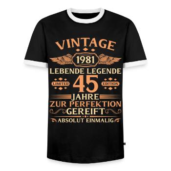 45e anniversaire Année 1981 - T-shirt contrasté Homme - noir/blanc - Devant - AI Model Female 172 light (172cm) & AI Model Male 178 light (178cm)