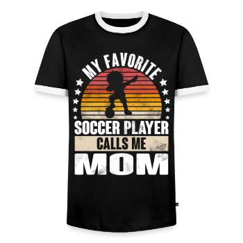 Soccer Soccer Players - Men's Ringer Shirt - black/white - Front - AI Model Female 172 light (172cm) & AI Model Male 178 light (178cm)