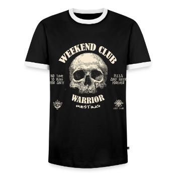 Skull Weekend Warrior Club - Men's Ringer Shirt - black/white - Front - AI Model Female 172 light (172cm) & AI Model Male 178 light (178cm)