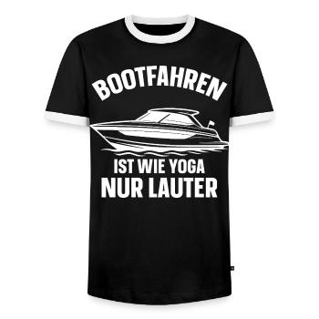 Boating Is Like Yoga - Only Louder - Men's Ringer Shirt - black/white - Front - AI Model Female 172 light (172cm) & AI Model Male 178 light (178cm)