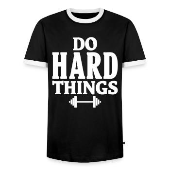 Do Hard Things Fitness Motivation Gym Saying - Men's Ringer Shirt - black/white - Front - AI Model Female 172 light (172cm) & AI Model Male 178 light (178cm)