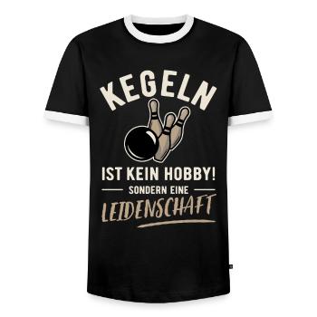 Bowling is not a hobby but a passion - Men's Ringer Shirt - black/white - Front - AI Model Female 172 light (172cm) & AI Model Male 178 light (178cm)