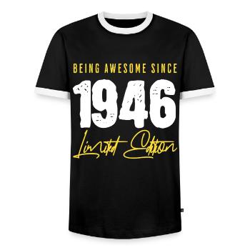 80. Geburtstag Jahrgang 1946 - Männer Kontrast-T-Shirt - Schwarz/Weiß - Vorne - AI Model Female 172 light (172cm) & AI Model Male 178 light (178cm)