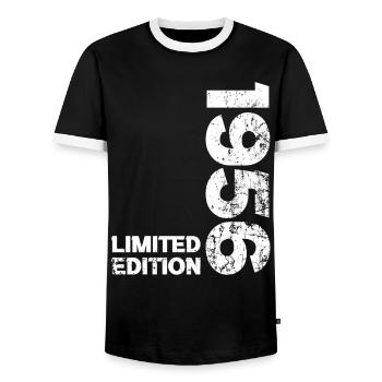 1956 Birthday Born In 1956 Birthday Gift - Men's Ringer Shirt - black/white - Front - AI Model Female 172 light (172cm) & AI Model Male 178 light (178cm)