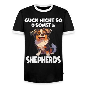Hunde Sprüche Hundeliebhaber Geschenk Gassi AUSSIE - Männer Kontrast-T-Shirt - Schwarz/Weiß - Vorne - AI Model Female 172 light (172cm) & AI Model Male 178 light (178cm)