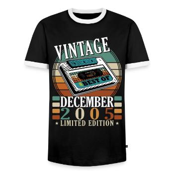 Vintage December 2005 Limited Edition - Men's Ringer Shirt - black/white - Front - AI Model Female 172 light (172cm) & AI Model Male 178 light (178cm)