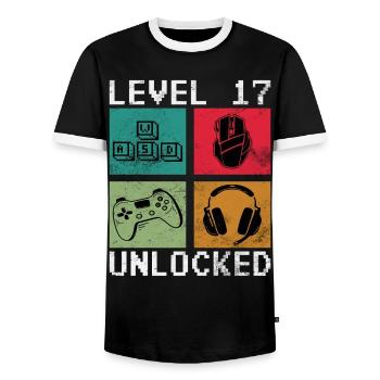 Level 17 Unlocked Retro Gamer - Männer Kontrast-T-Shirt - Schwarz/Weiß - Vorne - AI Model Female 172 light (172cm) & AI Model Male 178 light (178cm)