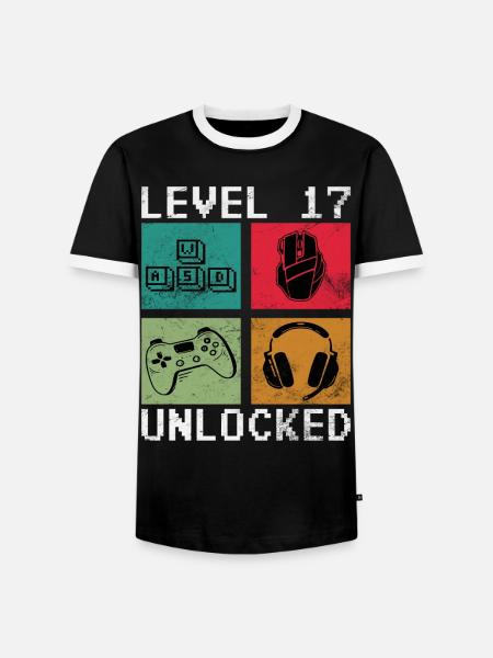 Level 17 Unlocked Retro Gamer - Männer Kontrast-T-Shirt - Schwarz/Weiß