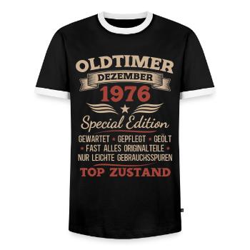 49. Geburtstag Geschenk Oldtimer Dezember 1976 - Männer Kontrast-T-Shirt - Schwarz/Weiß - Vorne - AI Model Female 172 light (172cm) & AI Model Male 178 light (178cm)