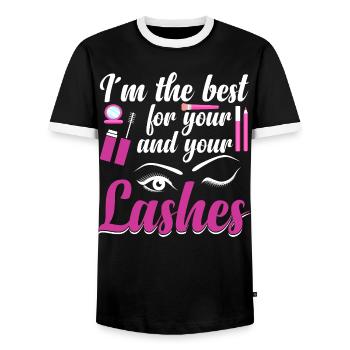  Eyelash Artist Cosmetologist Lash Technician - Men's Ringer Shirt - black/white - Front - AI Model Female 172 light (172cm) & AI Model Male 178 light (178cm)