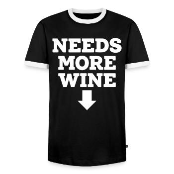 Needs More Merlot Wein Spruch für Genießer - Männer Kontrast-T-Shirt - Schwarz/Weiß - Vorne - AI Model Female 172 light (172cm) & AI Model Male 178 light (178cm)