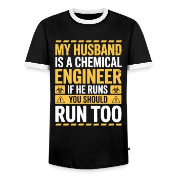 Funny scientific humor about a chemical engineer - Men's Ringer Shirt - black/white - Front - AI Model Female 172 light (172cm) & AI Model Male 178 light (178cm)