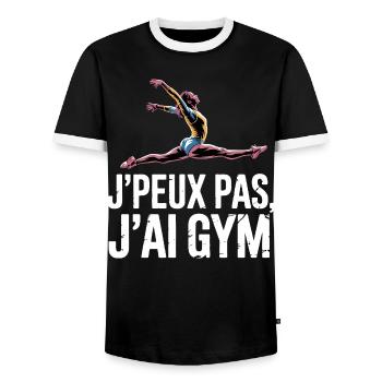 Ich kann nicht, ich habe Fitnessstudio | Turngeschenk | Fitnessstudio - Männer Kontrast-T-Shirt - Schwarz/Weiß - Vorne - AI Model Female 172 light (172cm) & AI Model Male 178 light (178cm)