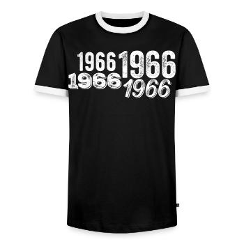 1966 - Männer Kontrast-T-Shirt - Schwarz/Weiß - Vorne - AI Model Female 172 light (172cm) & AI Model Male 178 light (178cm)