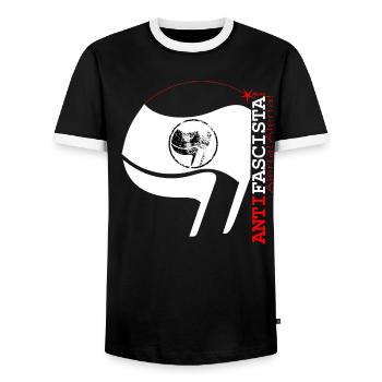 Lettrage vertical et drapeau Antifascista (blanc) - T-shirt contrasté Homme - noir/blanc - Devant - AI Model Female 172 light (172cm) & AI Model Male 178 light (178cm)