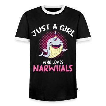 Just A Girl Who Loves Narwhals - Männer Kontrast-T-Shirt - Schwarz/Weiß - Vorne - AI Model Female 172 light (172cm) & AI Model Male 178 light (178cm)