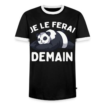 I'll Do It Tomorrow Lazy Panda Humor - Men's Ringer Shirt - black/white - Front - AI Model Female 172 light (172cm) & AI Model Male 178 light (178cm)