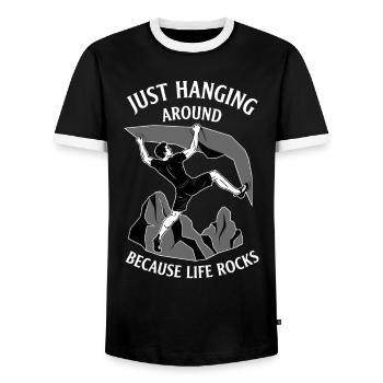 Ich hänge einfach herum, weil das Leben beim Klettern rockt - Männer Kontrast-T-Shirt - Schwarz/Weiß - Vorne - AI Model Female 172 light (172cm) & AI Model Male 178 light (178cm)