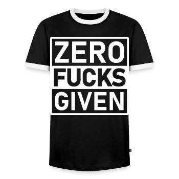 Zero Fucks Given Warning Label - Men's Ringer Shirt - black/white - Front - AI Model Female 172 light (172cm) & AI Model Male 178 light (178cm)