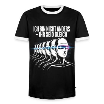 Ich bin nicht anders – ihr seid gleich - Männer Kontrast-T-Shirt - Schwarz/Weiß - Vorne - AI Model Female 172 light (172cm) & AI Model Male 178 light (178cm)