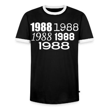 1988 - Männer Kontrast-T-Shirt - Schwarz/Weiß - Vorne - AI Model Female 172 light (172cm) & AI Model Male 178 light (178cm)