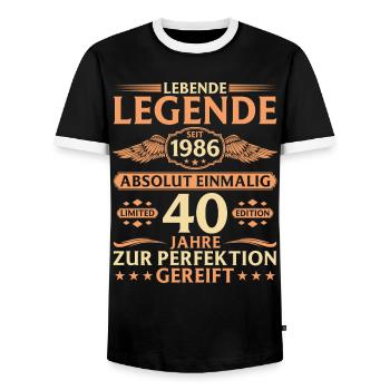 40th birthday absolutely unique vintage 1986 - Men's Ringer Shirt - black/white - Front - AI Model Female 172 light (172cm) & AI Model Male 178 light (178cm)