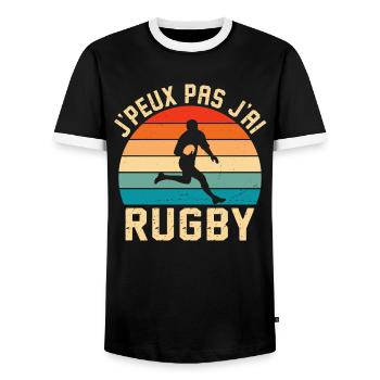 I can't I have rugby gift rugby - Men's Ringer Shirt - black/white - Front - AI Model Female 172 light (172cm) & AI Model Male 178 light (178cm)