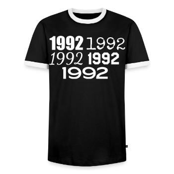 1992 - Men's Ringer Shirt - black/white - Front - AI Model Female 172 light (172cm) & AI Model Male 178 light (178cm)