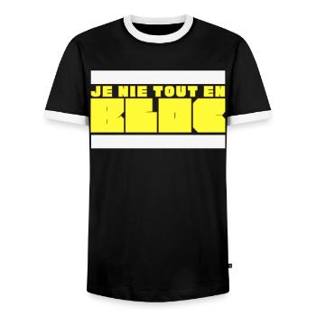 I deny everything outright - Men's Ringer Shirt - black/white - Front - AI Model Female 172 light (172cm) & AI Model Male 178 light (178cm)