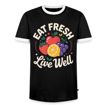 Mangez frais, vivez bien - T-shirt contrasté Homme - noir/blanc - Devant - AI Model Female 172 light (172cm) & AI Model Male 178 light (178cm)
