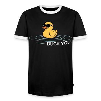 Baisse-toi – va te faire foutre en disant canard - T-shirt contrasté Homme - noir/blanc - Devant - AI Model Female 172 light (172cm) & AI Model Male 178 light (178cm)